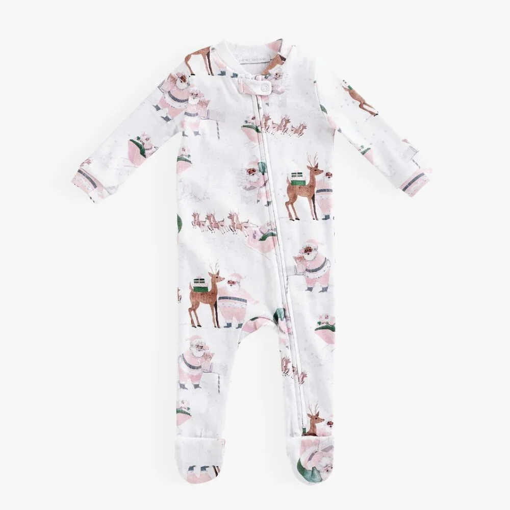 Pottery Barn Blush Heritage Santa Organic Cotton Baby Pajama 3-6 Months
